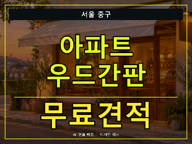 서울 중구 아파트 우드간판 무료견적 안내 썸네일 · AI 연출 배경