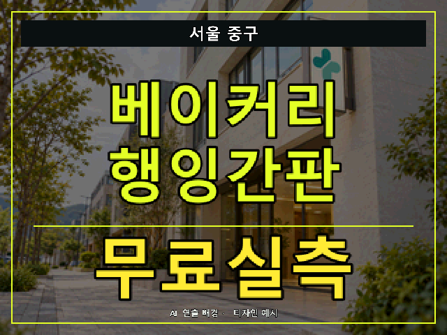 서울 중구 베이커리 행잉간판 무료실측 안내 썸네일 · AI 연출 배경
