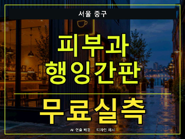 서울 중구 피부과 행잉간판 무료실측 안내 썸네일 · AI 연출 배경