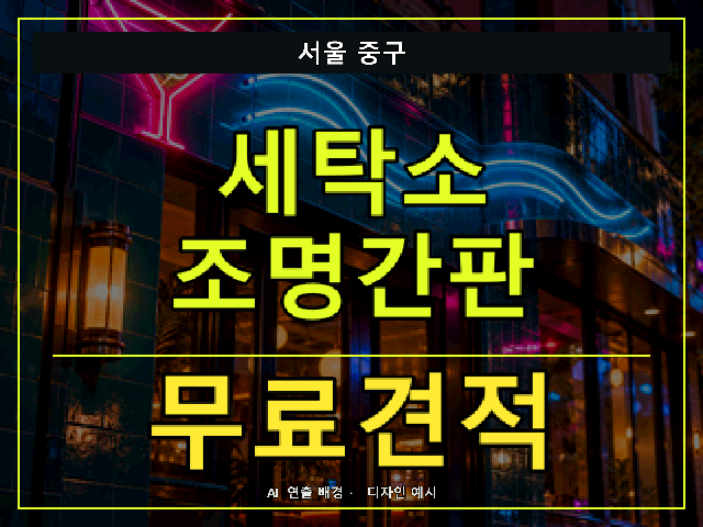 서울 중구 세탁소 조명간판 무료견적 안내 썸네일 · AI 연출 배경
