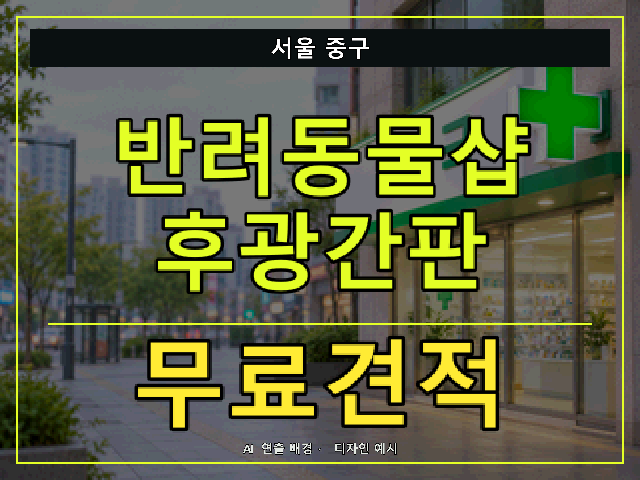 서울 중구 반려동물샵 후광간판 무료견적 안내 썸네일 · AI 연출 배경