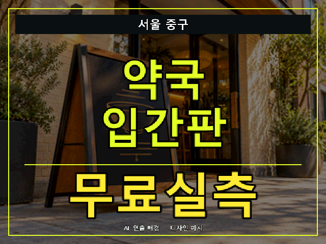 서울 중구 약국 입간판 무료실측 안내 썸네일 · AI 연출 배경