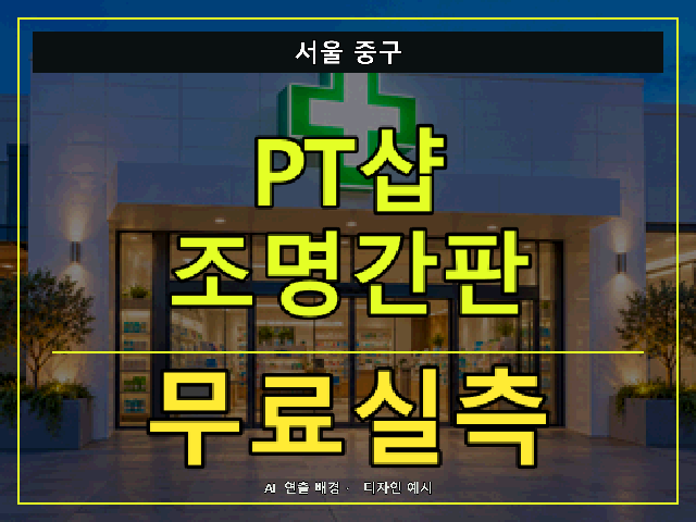 서울 중구 PT샵 조명간판 무료실측 안내 썸네일 · AI 연출 배경