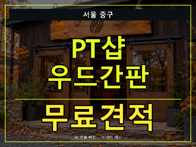 서울 중구 PT샵 우드간판 무료견적 안내 썸네일 · AI 연출 배경