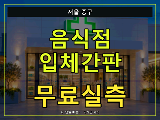 서울 중구 음식점 입체간판 무료실측 안내 썸네일 · AI 연출 배경