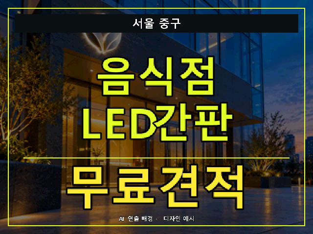 서울 중구 음식점 LED간판 무료견적 안내 썸네일 · AI 연출 배경
