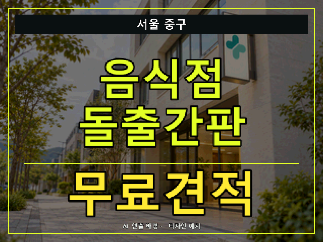 서울 중구 음식점 돌출간판 무료견적 안내 썸네일 · AI 연출 배경