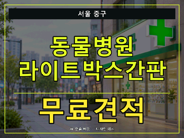 서울 중구 동물병원 라이트박스간판 무료견적 안내 썸네일 · AI 연출 배경