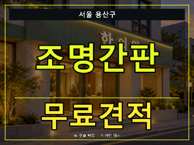 서울 용산구 조명간판 무료견적 안내 썸네일 · AI 연출 배경