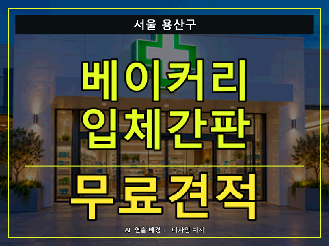 서울 용산구 베이커리 입체간판 무료견적 안내 썸네일 · AI 연출 배경