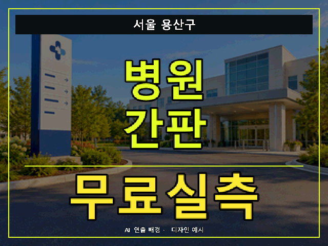 서울 용산구 병원 간판 무료실측 안내 썸네일 · AI 연출 배경