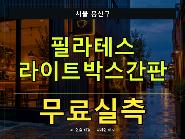서울 용산구 필라테스 라이트박스간판 무료실측 안내 썸네일 · AI 연출 배경