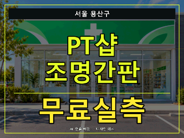 서울 용산구 PT샵 조명간판 무료실측 안내 썸네일 · AI 연출 배경