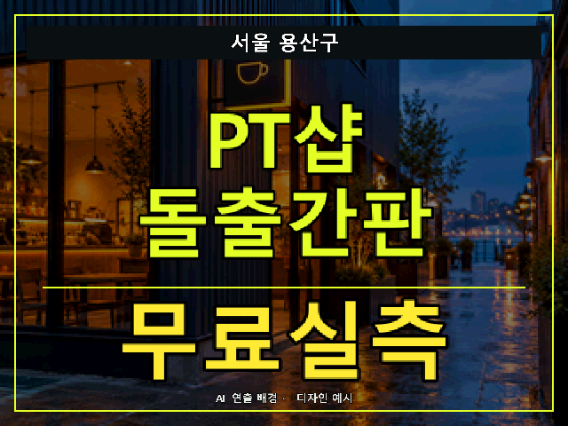 서울 용산구 PT샵 돌출간판 무료실측 안내 썸네일 · AI 연출 배경