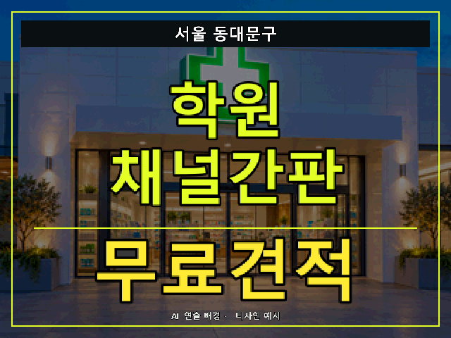 서울 동대문구 학원 채널간판 무료견적 안내 썸네일 · AI 연출 배경