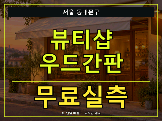 서울 동대문구 뷰티샵 우드간판 무료실측 안내 썸네일 · AI 연출 배경