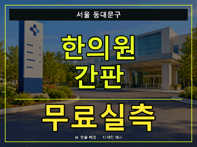 서울 동대문구 한의원 간판 무료실측 안내 썸네일 · AI 연출 배경