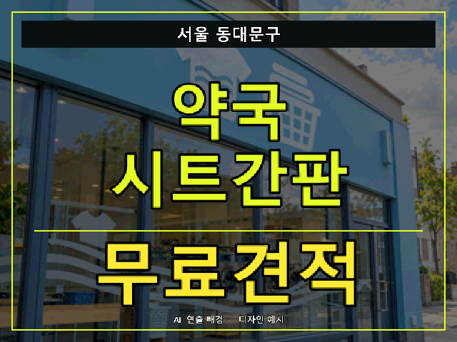 서울 동대문구 약국 시트간판 무료견적 안내 썸네일 · AI 연출 배경