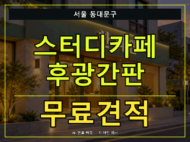 서울 동대문구 스터디카페 후광간판 무료견적 안내 썸네일 · AI 연출 배경