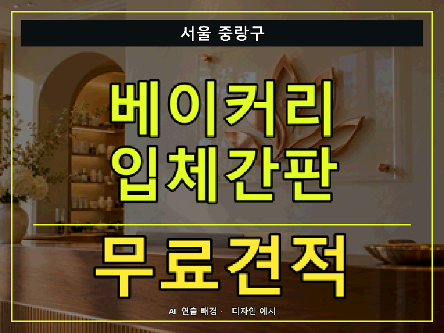 서울 중랑구 베이커리 입체간판 무료견적 안내 썸네일 · AI 연출 배경