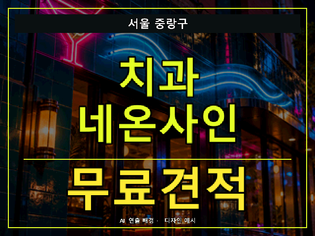 서울 중랑구 치과 네온사인 무료견적 안내 썸네일 · AI 연출 배경