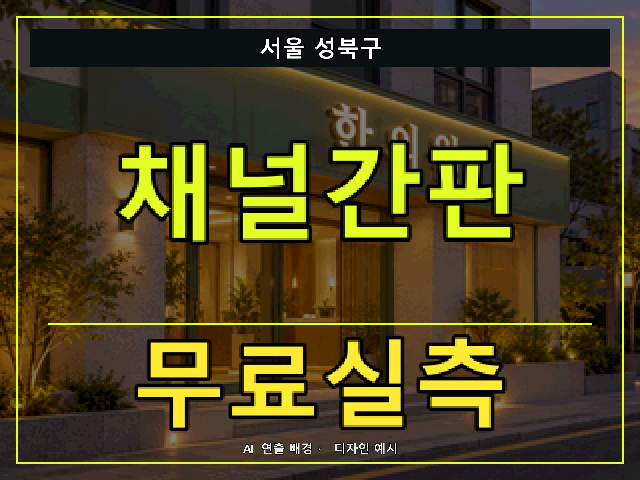 서울 성북구 채널간판 무료실측 안내 썸네일 · AI 연출 배경