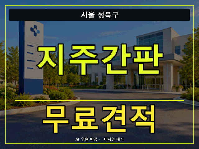 서울 성북구 지주간판 무료견적 안내 썸네일 · AI 연출 배경