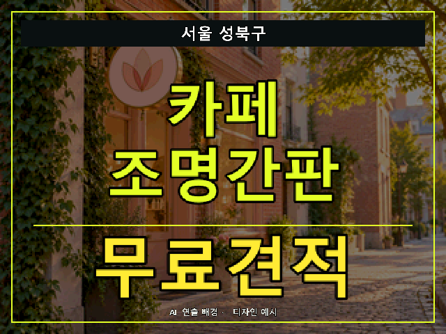 서울 성북구 카페 조명간판 무료견적 안내 썸네일 · AI 연출 배경