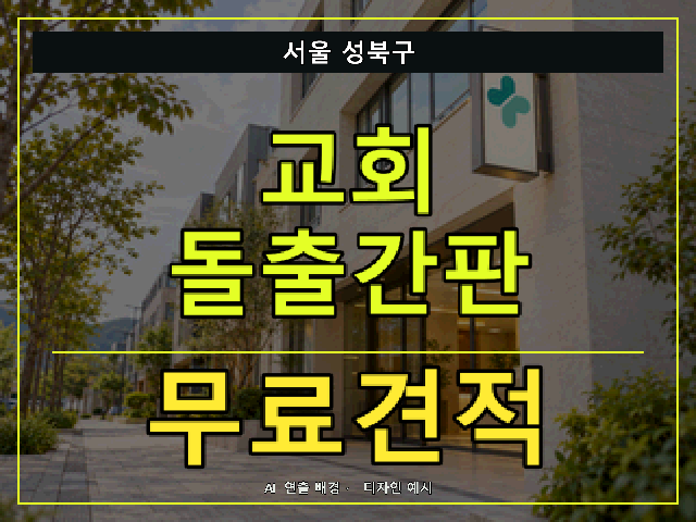 서울 성북구 교회 돌출간판 무료견적 안내 썸네일 · AI 연출 배경
