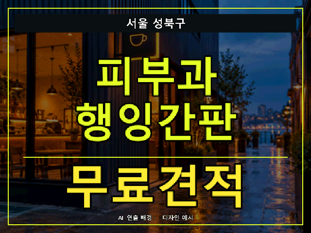 서울 성북구 피부과 행잉간판 무료견적 안내 썸네일 · AI 연출 배경