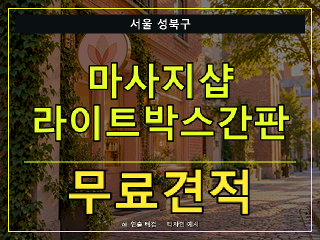 서울 성북구 마사지샵 라이트박스간판 무료견적 안내 썸네일 · AI 연출 배경