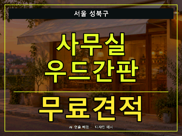 서울 성북구 사무실 우드간판 무료견적 안내 썸네일 · AI 연출 배경