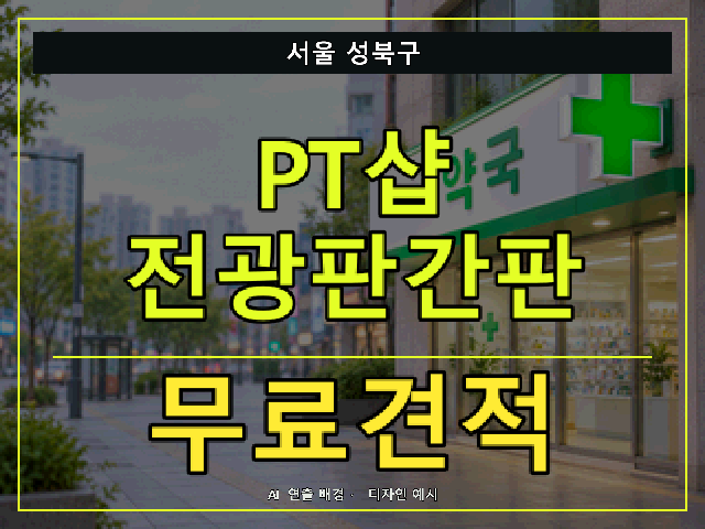 서울 성북구 PT샵 전광판간판 무료견적 안내 썸네일 · AI 연출 배경