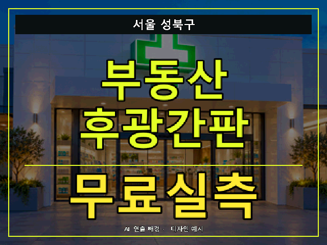 서울 성북구 부동산 후광간판 무료실측 안내 썸네일 · AI 연출 배경