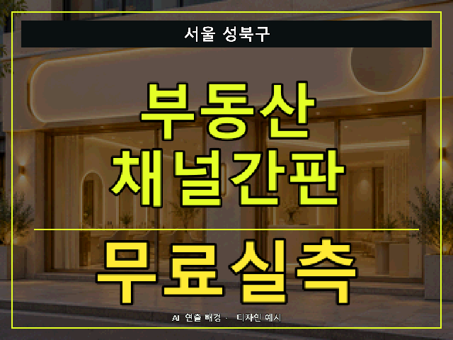 서울 성북구 부동산 채널간판 무료실측 안내 썸네일 · AI 연출 배경