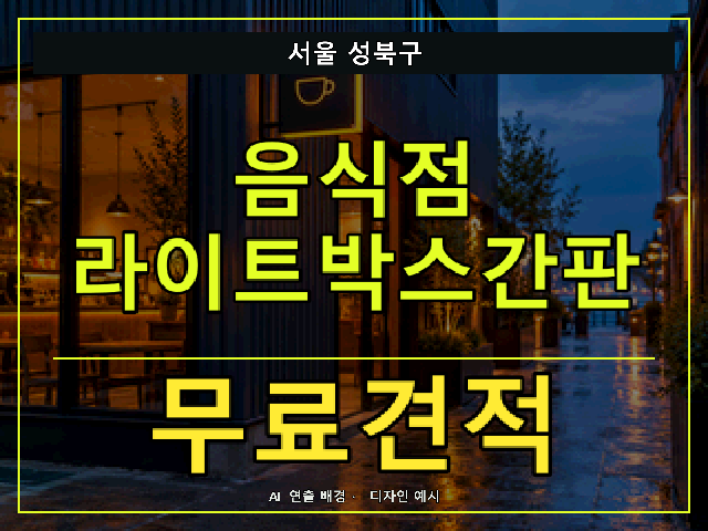 서울 성북구 음식점 라이트박스간판 무료견적 안내 썸네일 · AI 연출 배경