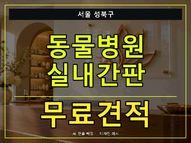 서울 성북구 동물병원 실내간판 무료견적 안내 썸네일 · AI 연출 배경