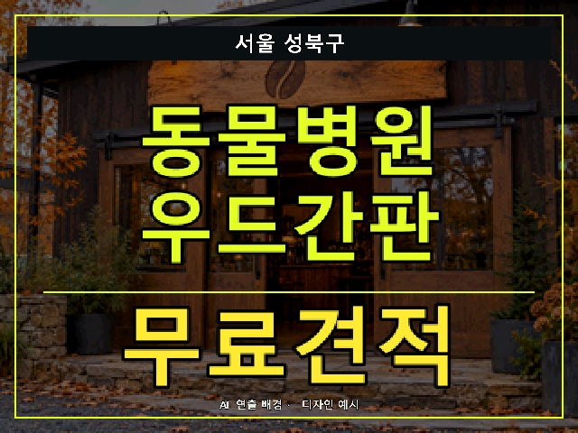 서울 성북구 동물병원 우드간판 무료견적 안내 썸네일 · AI 연출 배경