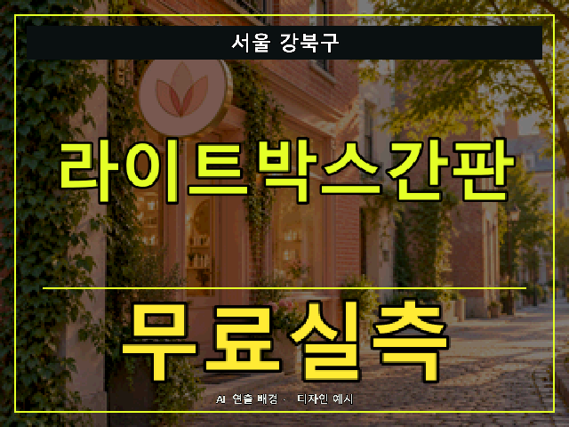 서울 강북구 라이트박스간판 무료실측 안내 썸네일 · AI 연출 배경