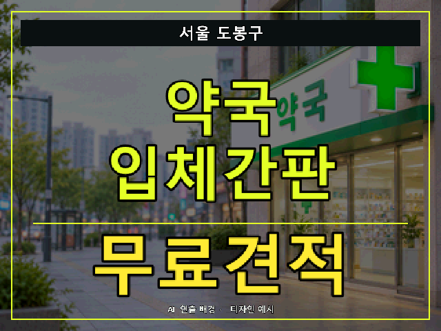서울 도봉구 약국 입체간판 무료견적 안내 썸네일 · AI 연출 배경