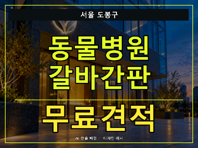 서울 도봉구 동물병원 갈바간판 무료견적 안내 썸네일 · AI 연출 배경