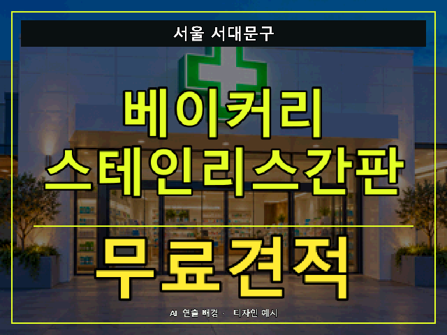 서울 서대문구 베이커리 스테인리스간판 무료견적 안내 썸네일 · AI 연출 배경