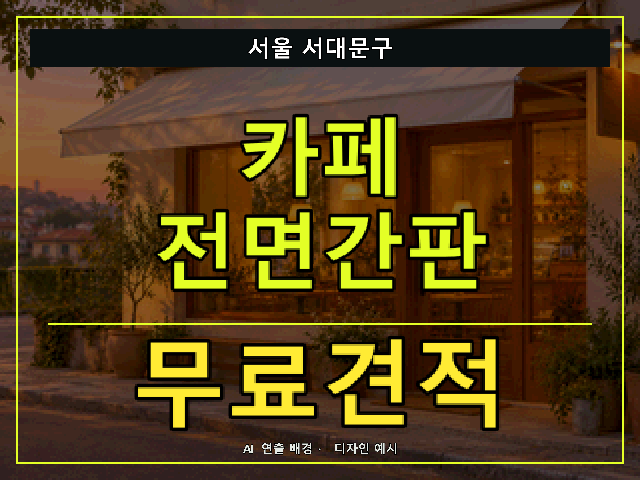 서울 서대문구 카페 전면간판 무료견적 안내 썸네일 · AI 연출 배경