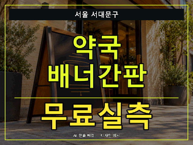 서울 서대문구 약국 배너간판 무료실측 안내 썸네일 · AI 연출 배경