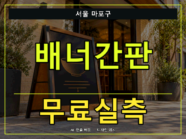 서울 마포구 배너간판 무료실측 안내 썸네일 · AI 연출 배경