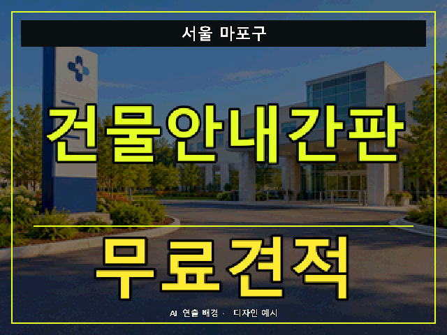 서울 마포구 건물안내간판 무료견적 안내 썸네일 · AI 연출 배경
