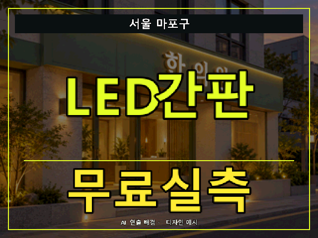 서울 마포구 LED간판 무료실측 안내 썸네일 · AI 연출 배경