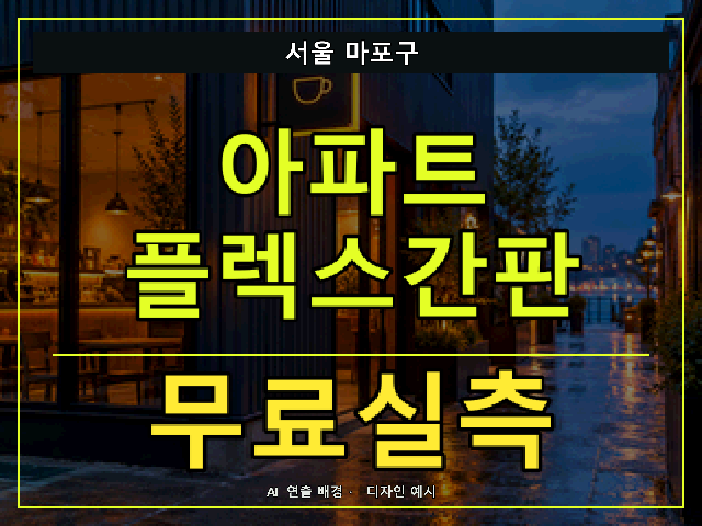 서울 마포구 아파트 플렉스간판 무료실측 안내 썸네일 · AI 연출 배경