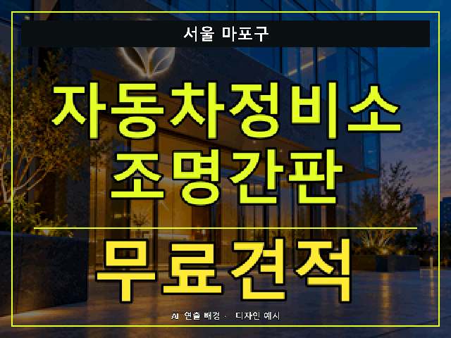 서울 마포구 자동차정비소 조명간판 무료견적 안내 썸네일 · AI 연출 배경