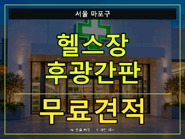 서울 마포구 헬스장 후광간판 무료견적 안내 썸네일 · AI 연출 배경